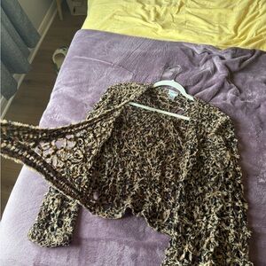 Chico's Open-Knit Cardigan - Black and Tan